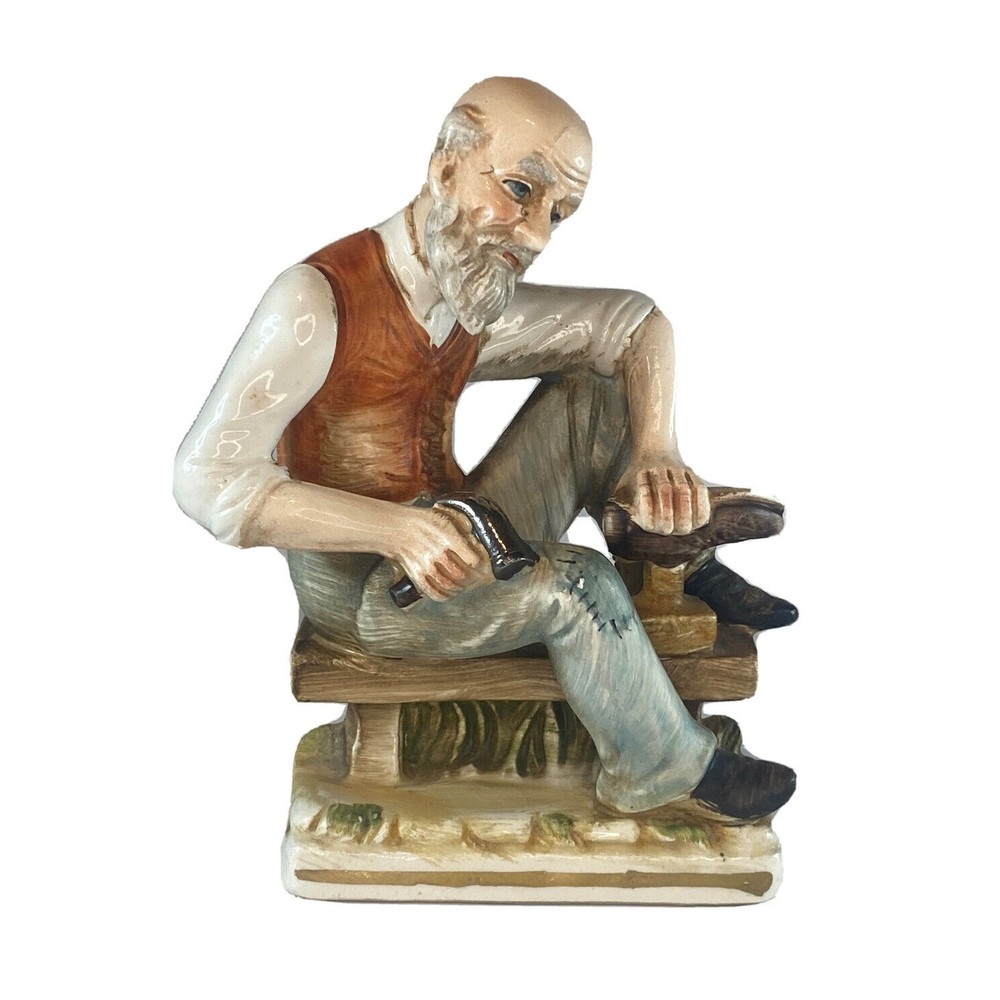 Vtg Norleans Porcelain Figurine Old Man Shoe Maker Cobbler Original Sticker